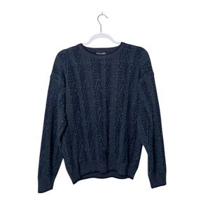 Vintage Jantzen Cable Knit Sweater Blue Crewneck Made In Korea Men's Size Large